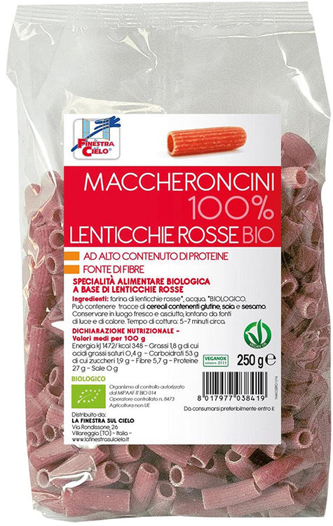 La Finestra Sul Cielo Maccheroncini Lenticche Rosse Bio 250 G - Lovesano