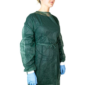 Camice Monouso Non Sterile Verde Scuro/azzurro Polsini In Cotone 10 Pezzi - Lovesano