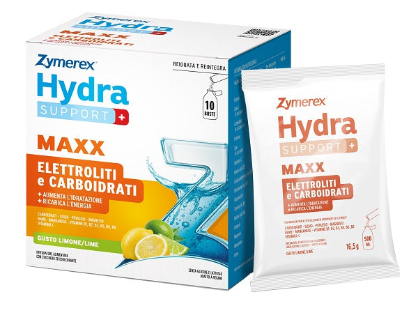 Zymerex Hydrasupport+ Maxx 10 Buste Da 16,5 G Gusto Limone/lime Con Zucchero Ed Edulcorante Senza Glutine Senza Lattosio - Lovesano 
