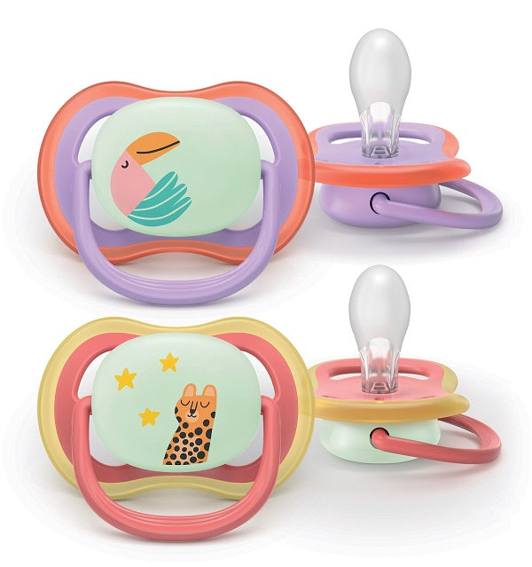 Philips Avent Succhietti Air Notte +18m Con Animali Leopardo Pappagallo 2 Pezzi - Lovesano 